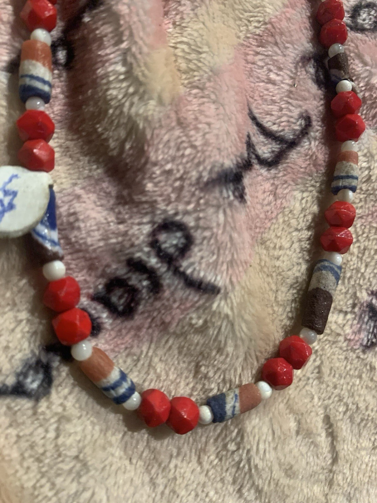 Boho Heishi Clay Glass Spacer Bead Patriotic Necklace Red White Blue Handmade