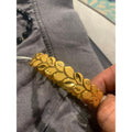 Gold Floral Leaf Pattern Bangle Bracelet Textured Scalloped Botanical Design