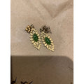Vintage Gold Filled Jade Filigree Drop Earrings Green Marquise Cabochon Post