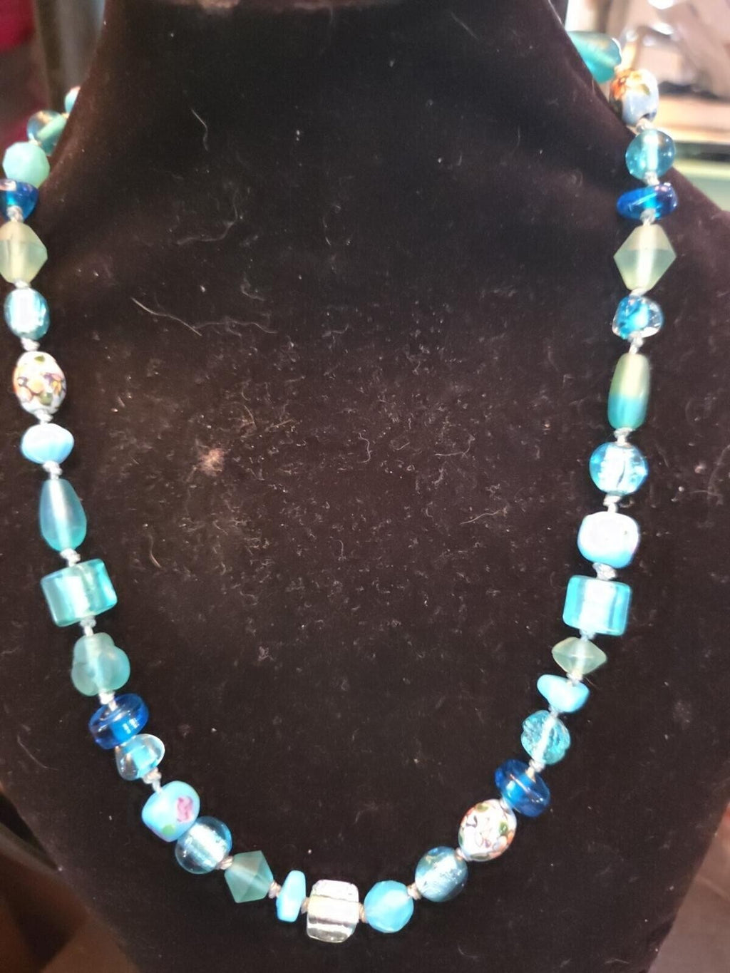 Vintage Aqua Wedding Cake Lamp Work Bead Necklace