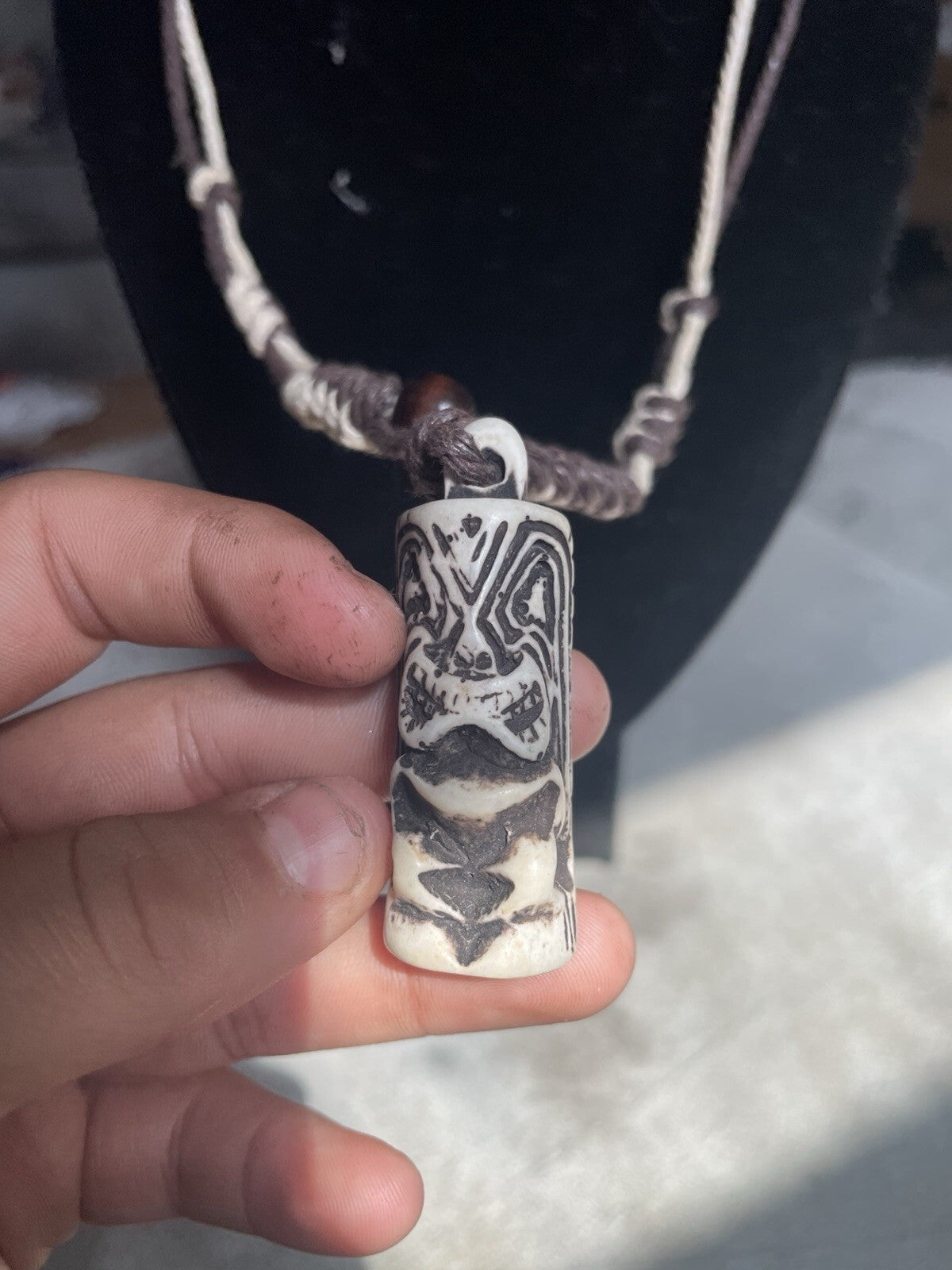 Hawaiian Hand-Carved Tiki on Adjustable Cord Necklace - Rounded 2"