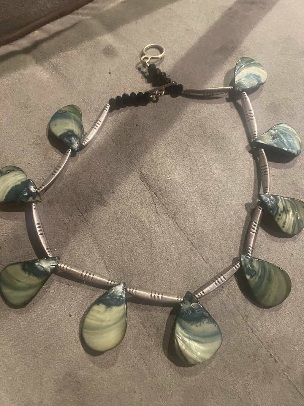 Vintage Southwestern Sterling Mother Of Pearl Necklace