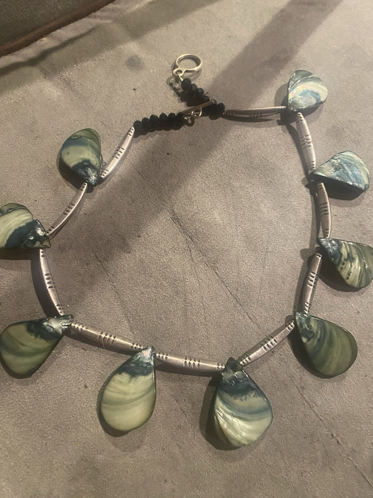 Vintage Southwestern Sterling Mother Of Pearl Necklace