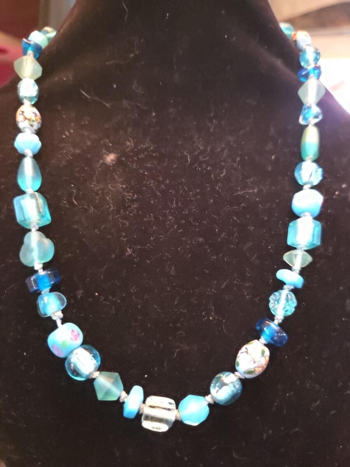 Vintage Aqua Wedding Cake Lamp Work Bead Necklace