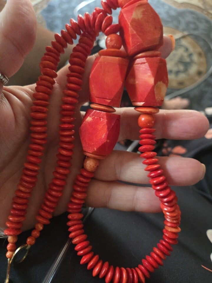 Vintage Orange Resin Beaded Necklace Chunky Estate Statement Retro Hook Closure