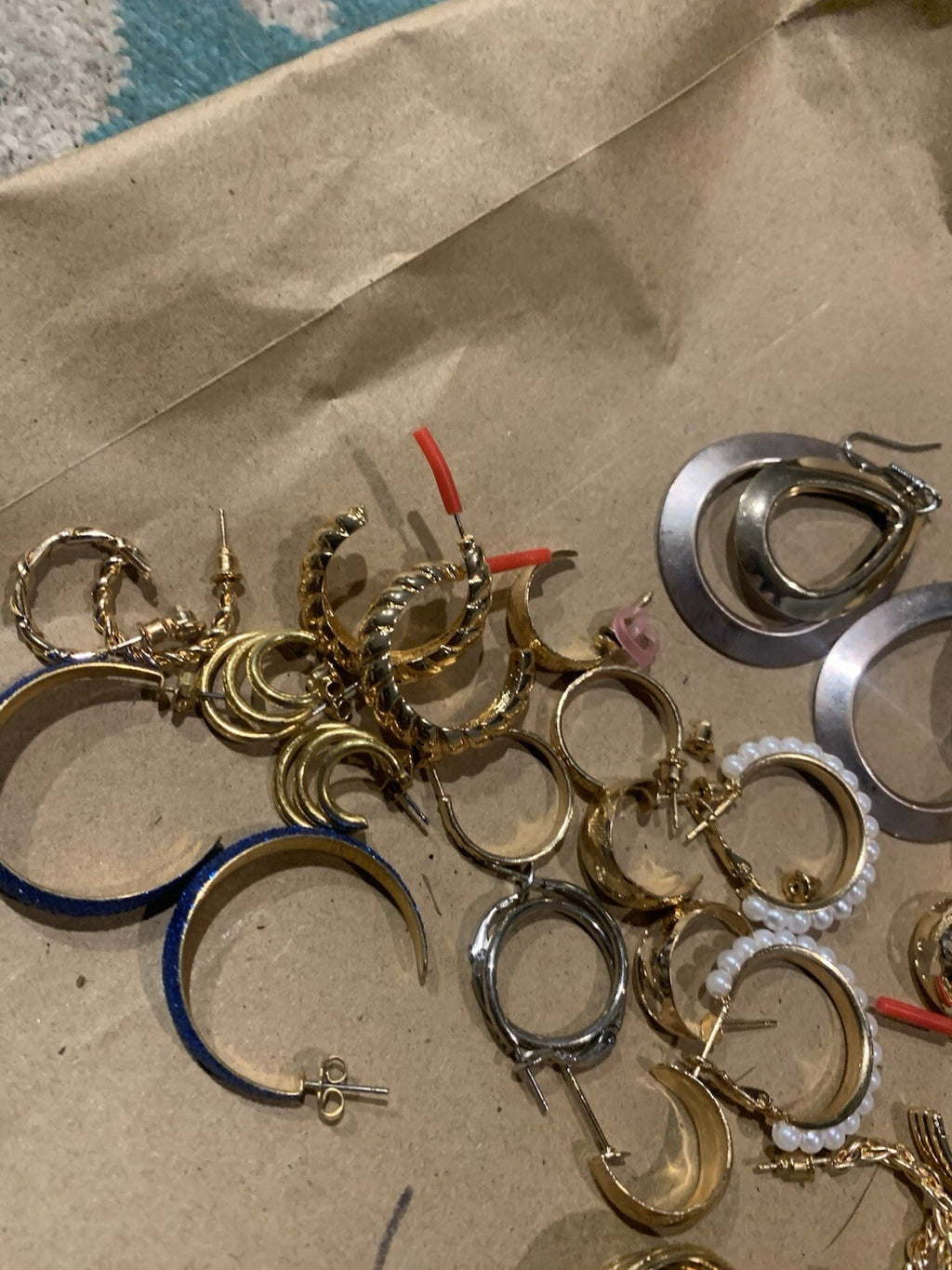 Lot Of 10 Gold And Silver Tone Dangle Hoop Fashion Earrings With Backs Most New