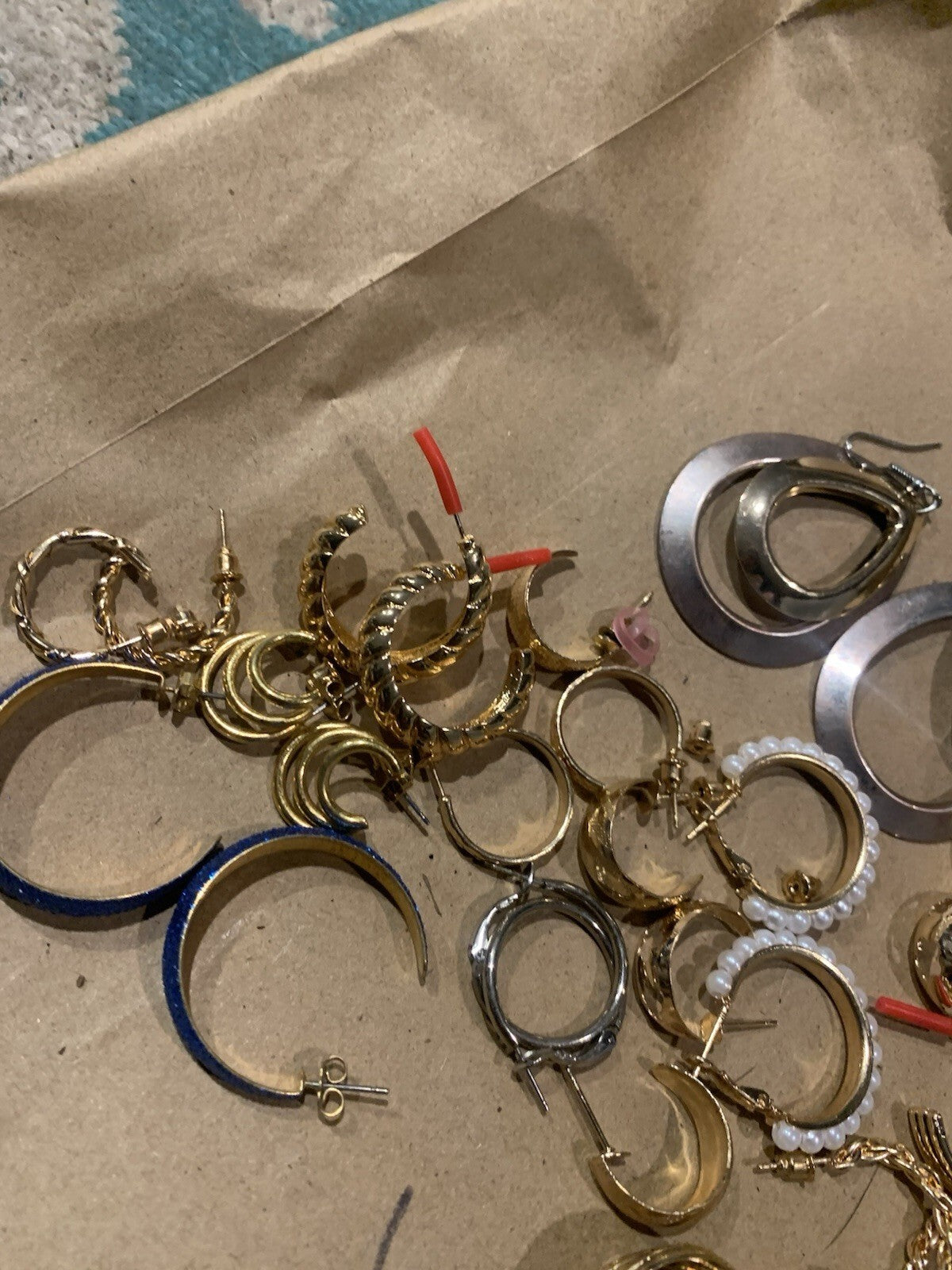 Lot Of 10 Gold And Silver Tone Dangle Hoop Fashion Earrings With Backs Most New