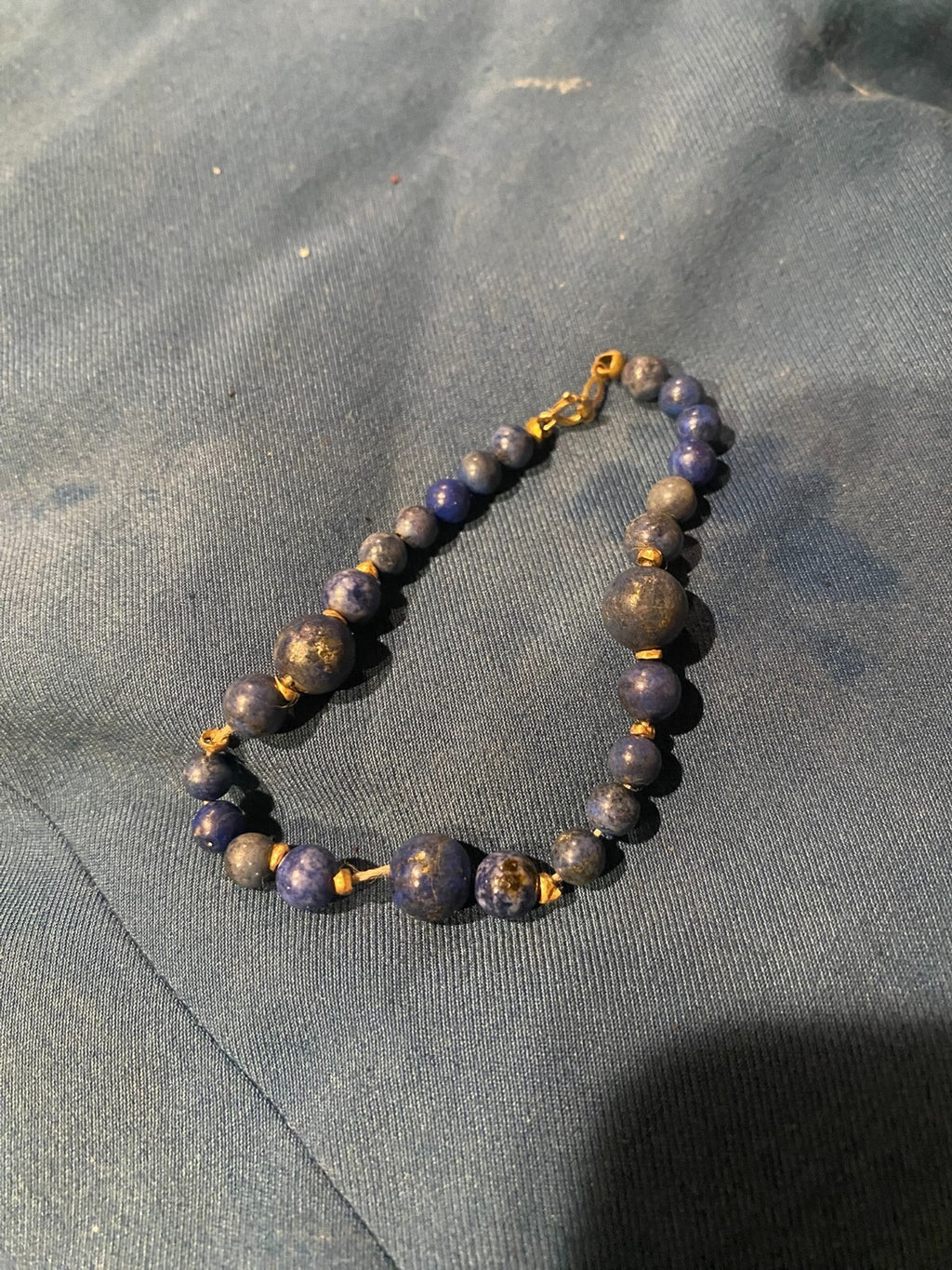 Handmade Gold Filled Lapis Lazuli Beaded Bracelet Blue Artisan Jewelry