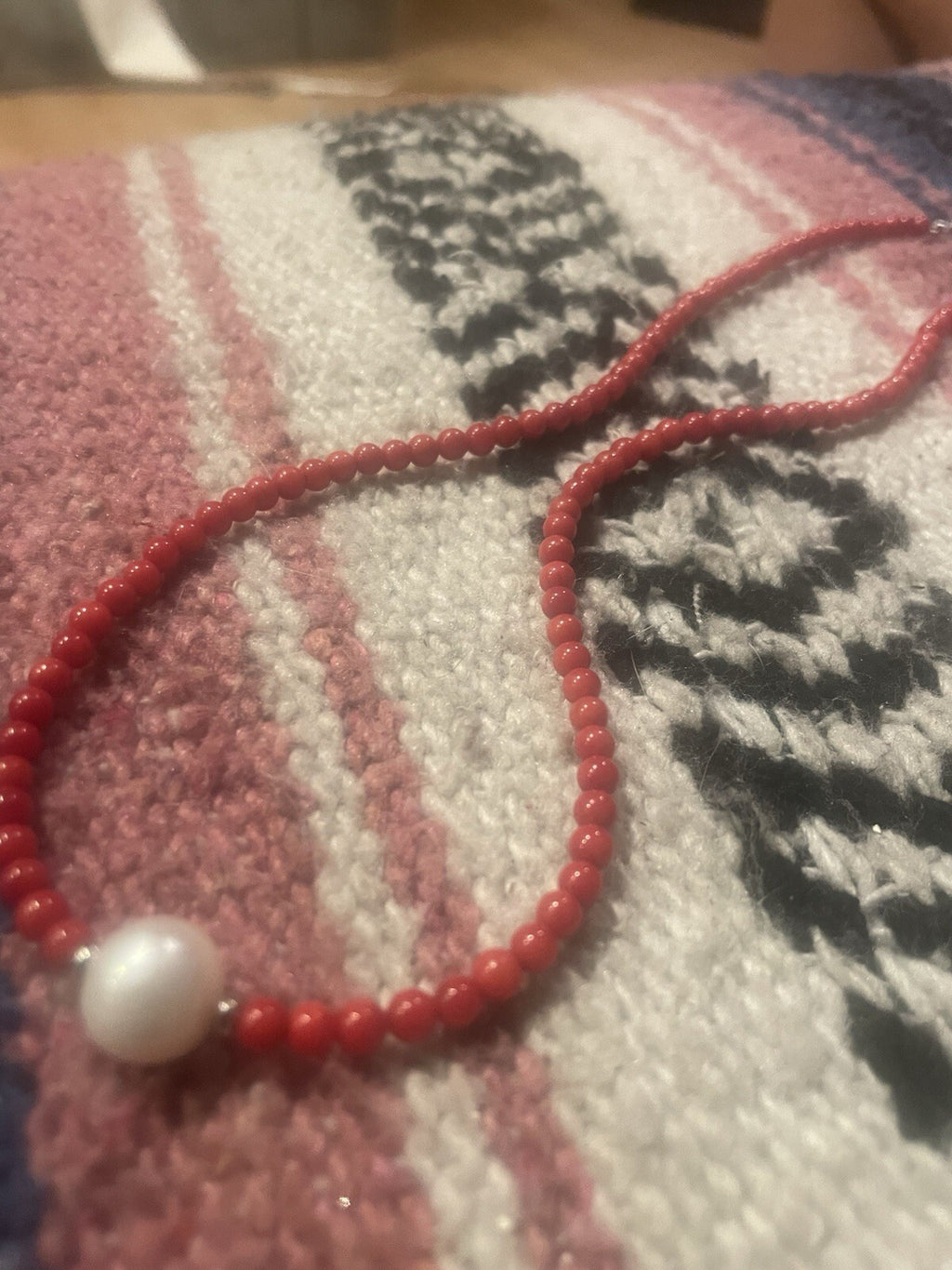 Red Coral Pearl Necklace And Weaved 925 Coral Bracelet