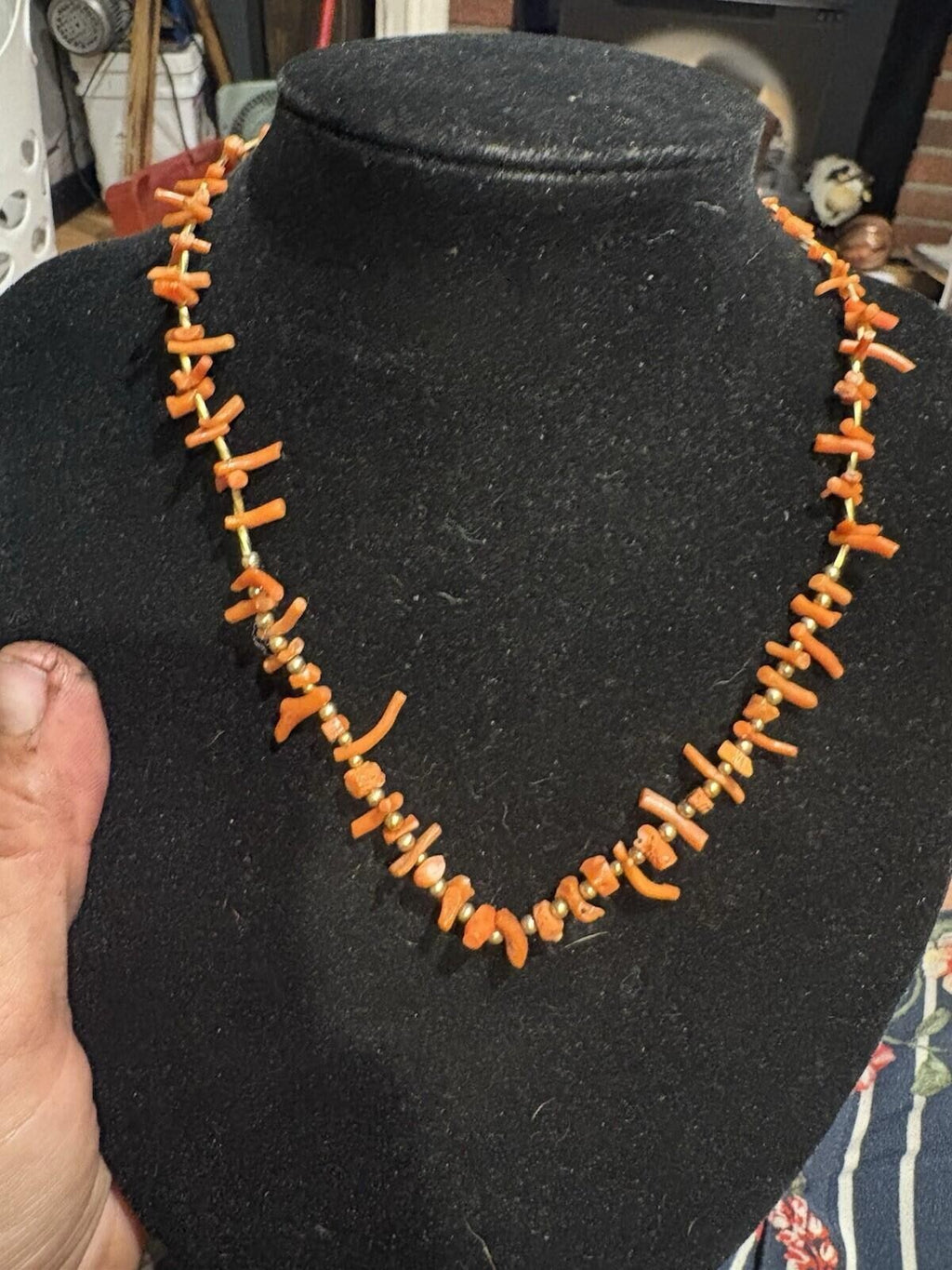 Salmon Orange Red Branch Spiny Coral Beaded Necklace