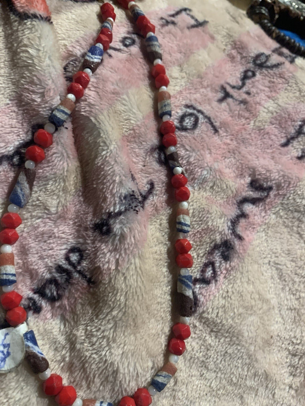 Boho Heishi Clay Glass Spacer Bead Patriotic Necklace Red White Blue Handmade