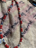 Boho Heishi Clay Glass Spacer Bead Patriotic Necklace Red White Blue Handmade