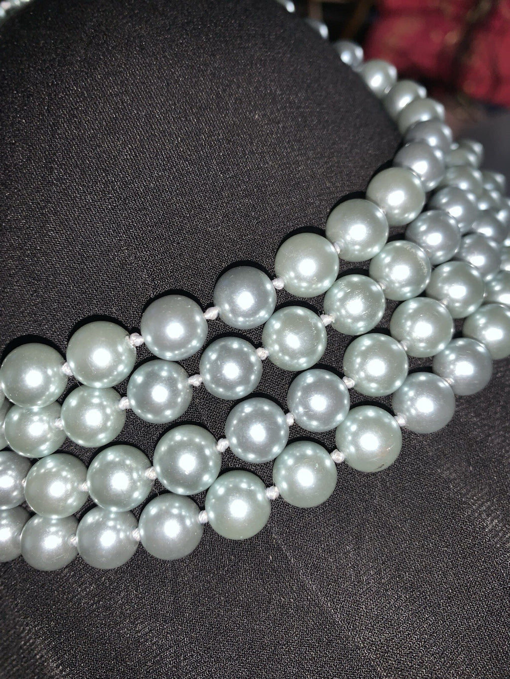 1950’s Glass Pearl 52+ Inch Blue Necklace