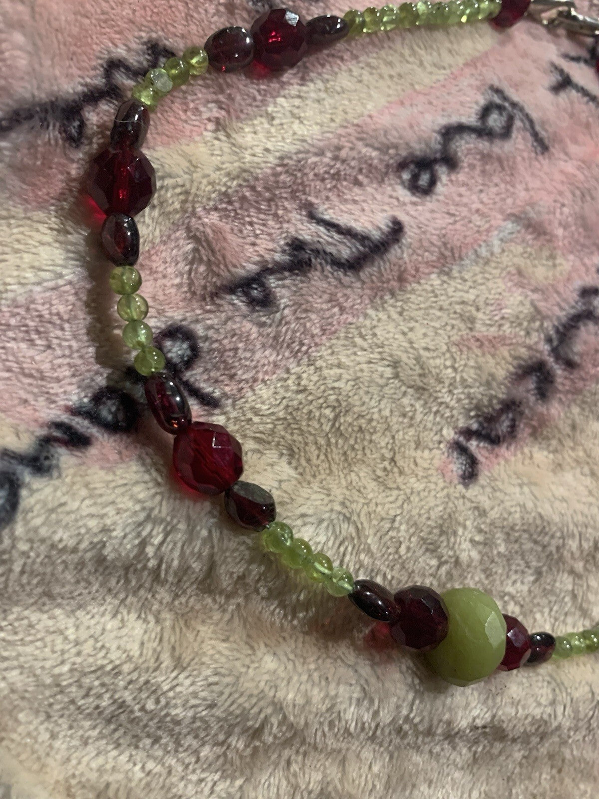 Faceted Garnet and Peridot Beaded Necklace Green Red Gemstone Jewelry