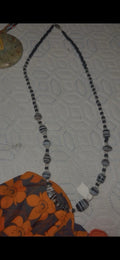 Unique Glass Murano Necklace Black, White & Silver Artisan