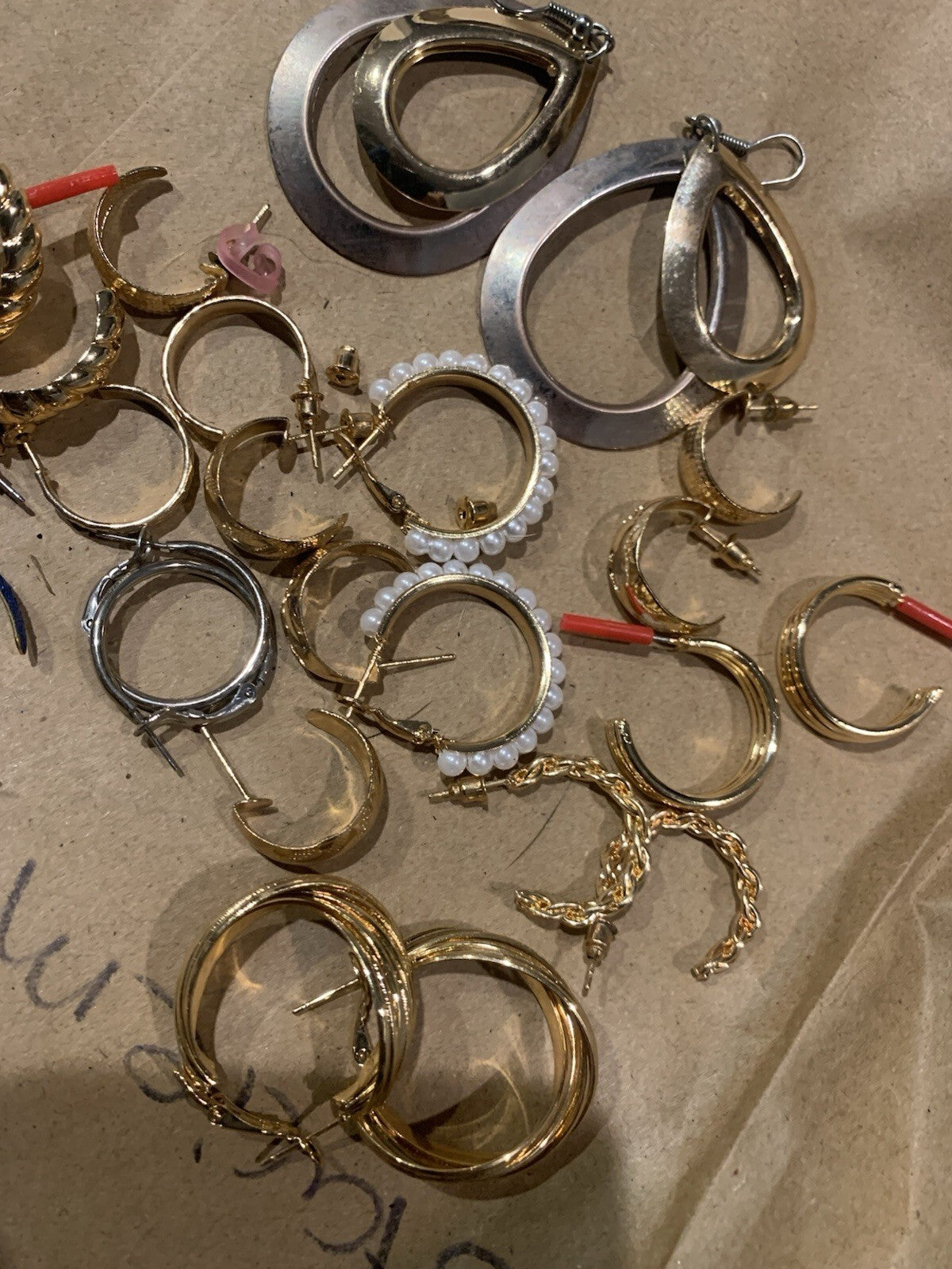 Lot Of 10 Gold And Silver Tone Dangle Hoop Fashion Earrings With Backs Most New