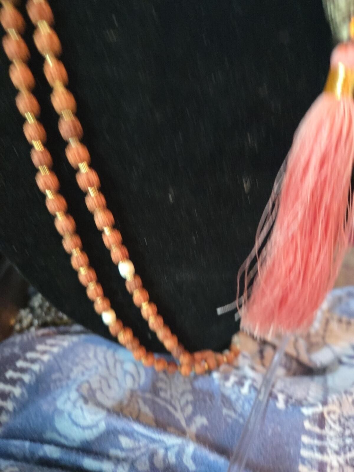 Bronze Budda Brown And Cream Beading  Silk Pink Tassel