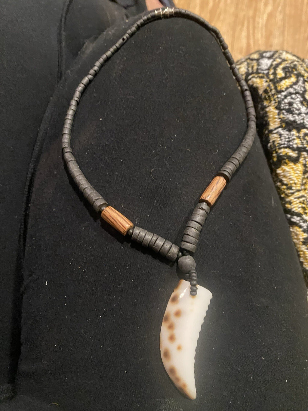 Shell Tusk Pendant With Coconut Shell Beads