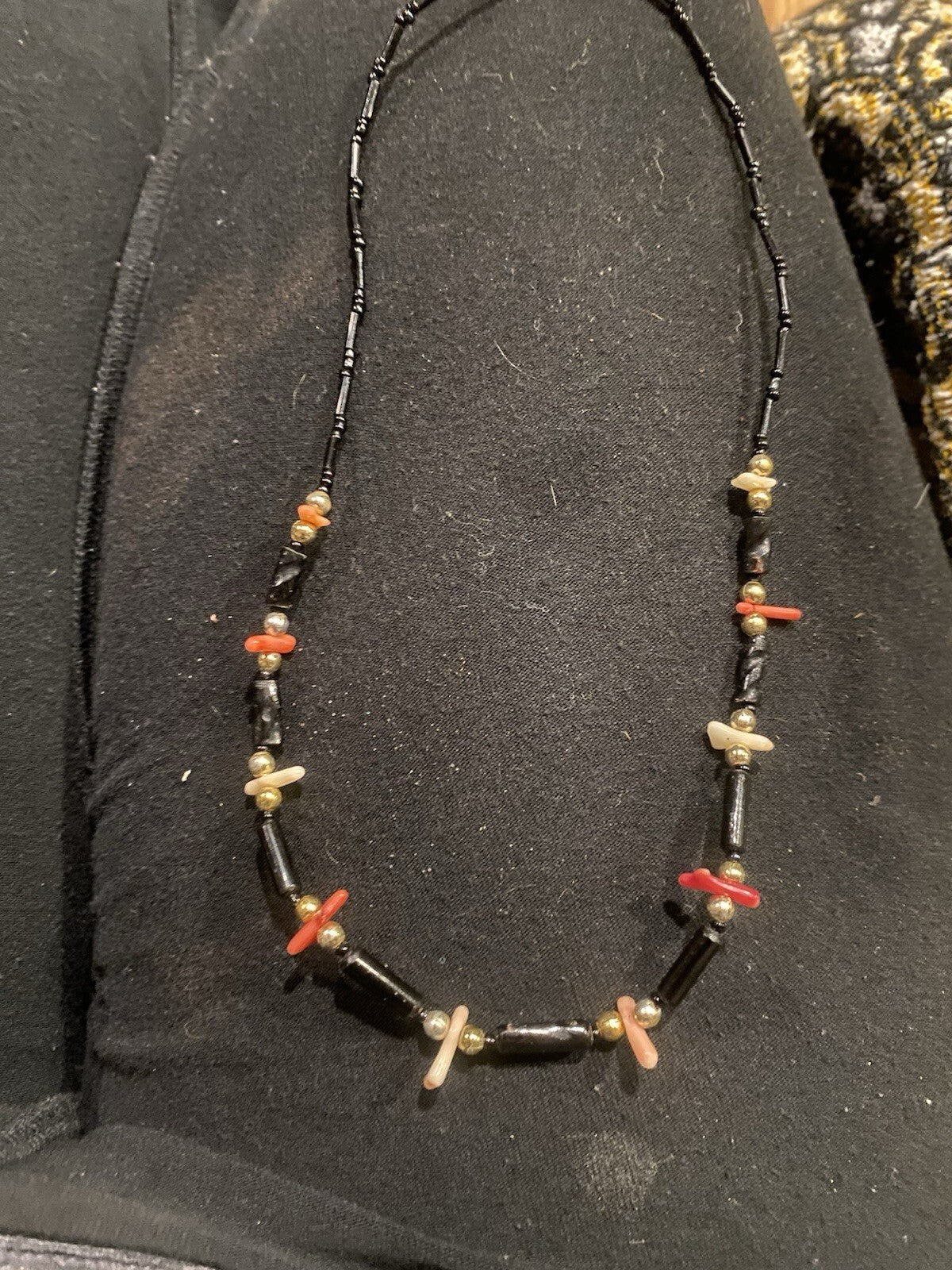 Angel Skin And Onyx Dainty Vintage Necklace