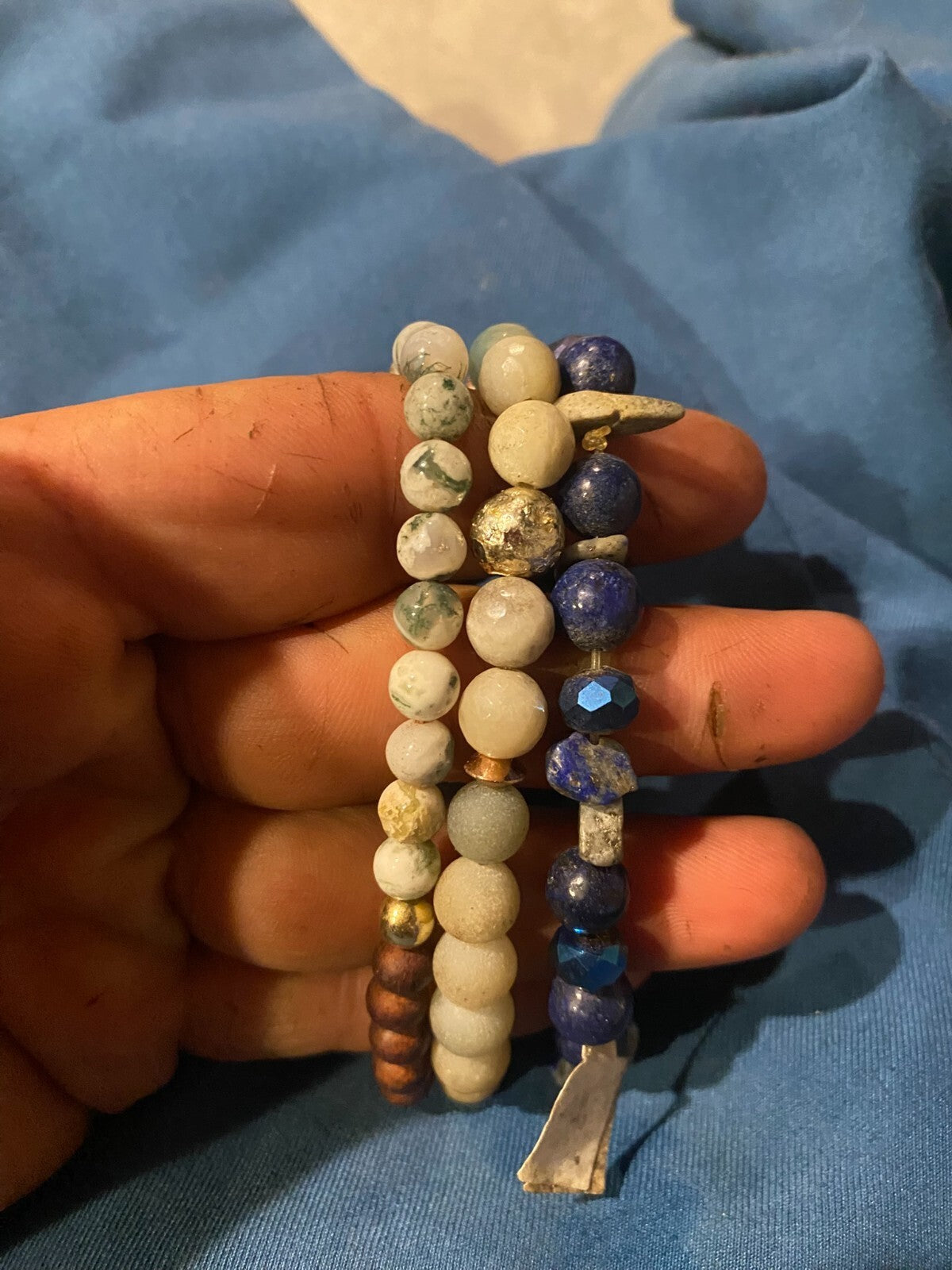 Jasper Sodalite Lapis Natural Stone Beaded Stretch Bracelets Set of 3 Blue Brown