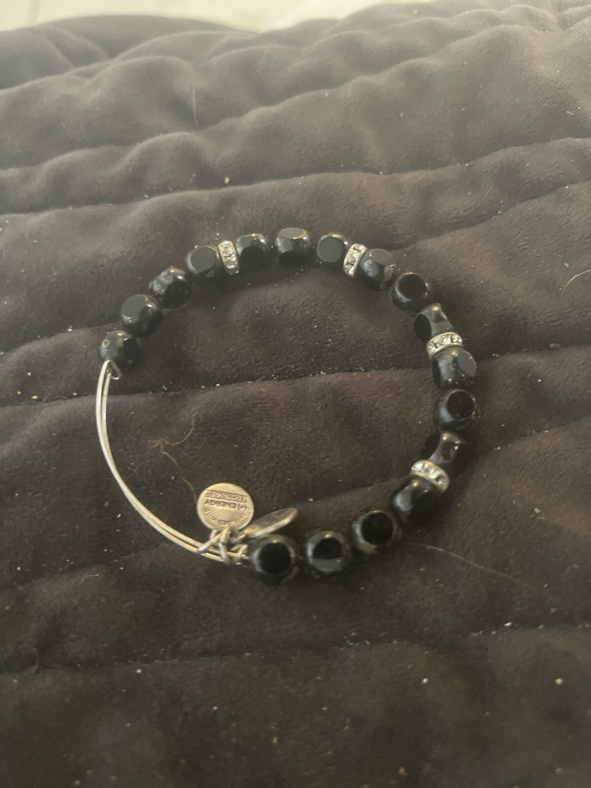 Alex and Ani Shiny Silver Blue Green Beaded and Crystal Beaded Bangle Bracelet