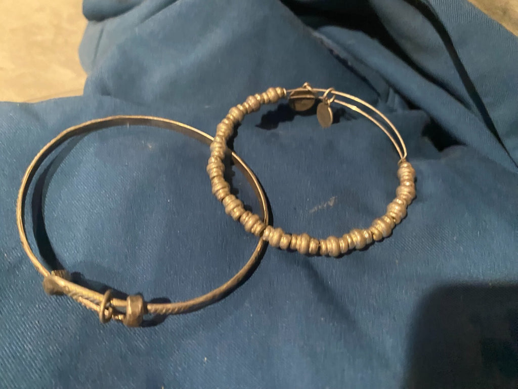 Alex and Ani Vintage 66 Canyon Bangles Lot of 2 Beaded Silver Tone Bracelets