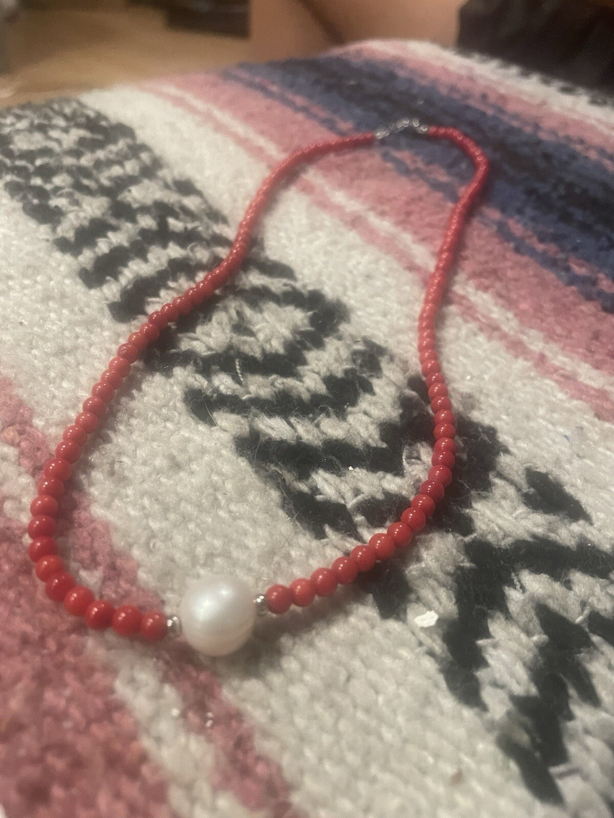 Red Coral Pearl Necklace And Weaved 925 Coral Bracelet