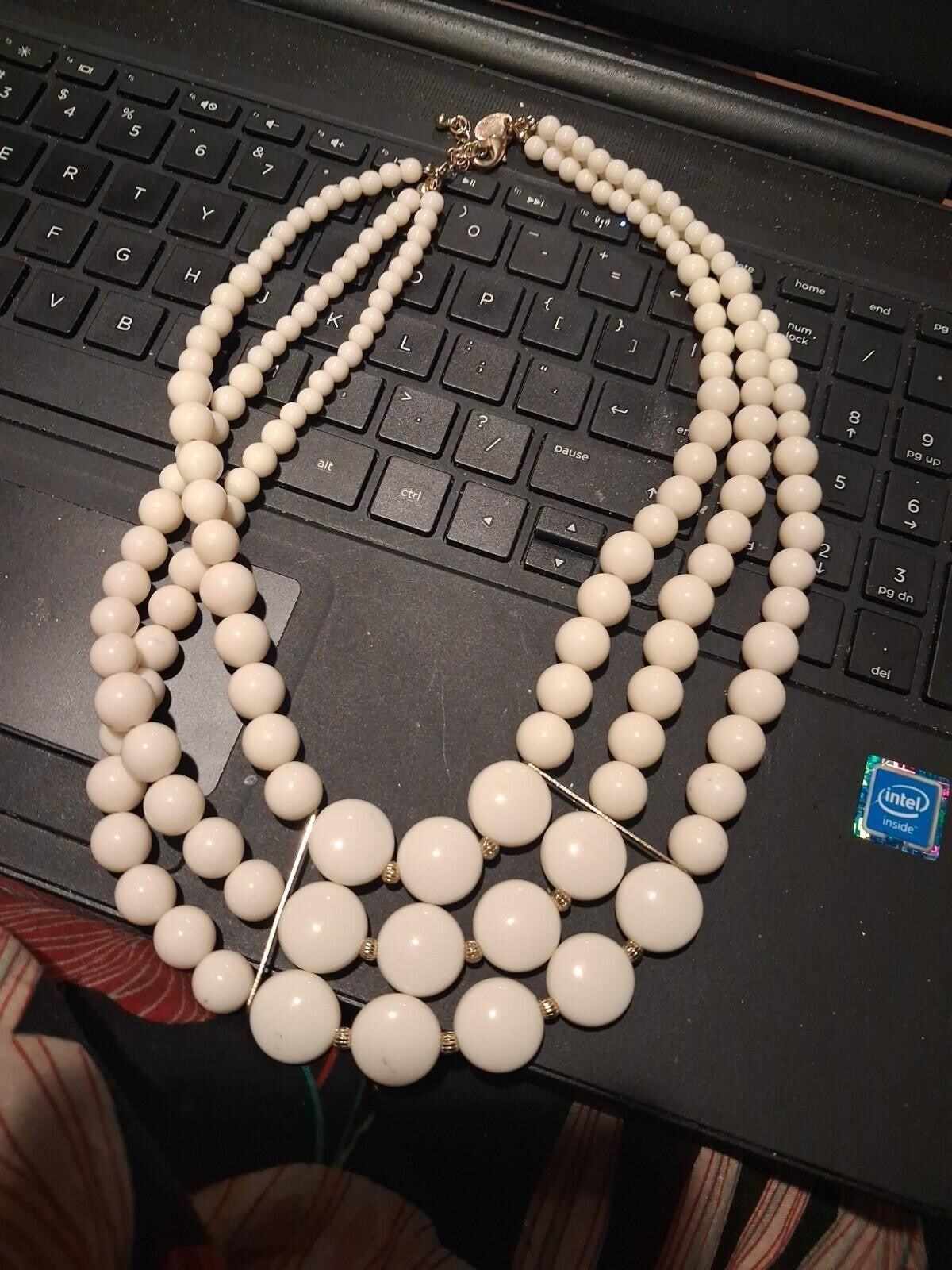 Whote Beaded Multistrand Charming Charlie Necklace