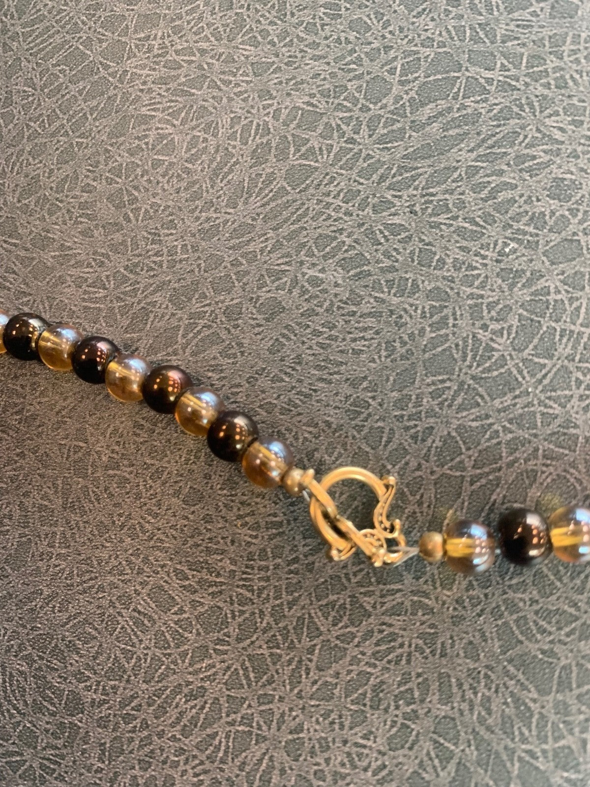 Vintage Black and Gold Beaded Necklace with Crystal Accents
