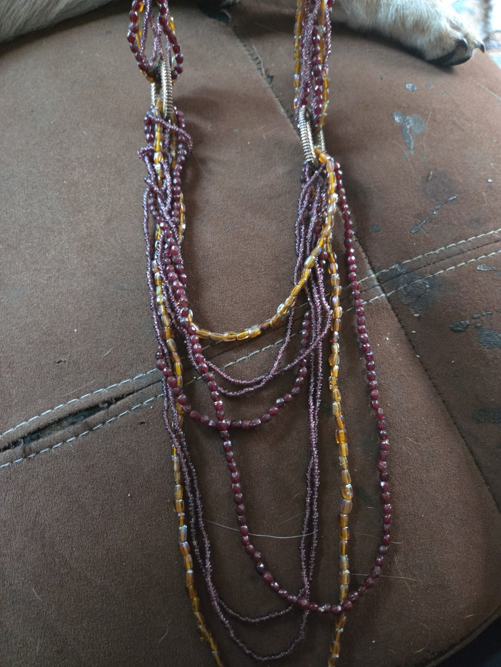 1970s India Glass Bead Necklace with Copper Accents