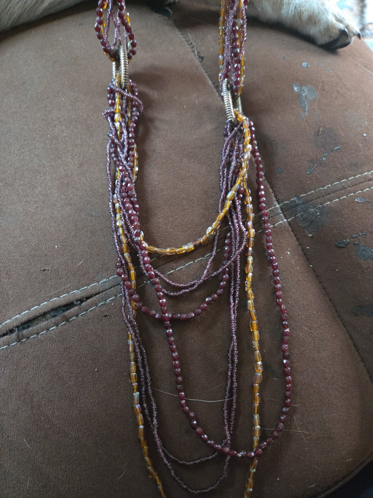 1970s India Glass Bead Necklace with Copper Accents