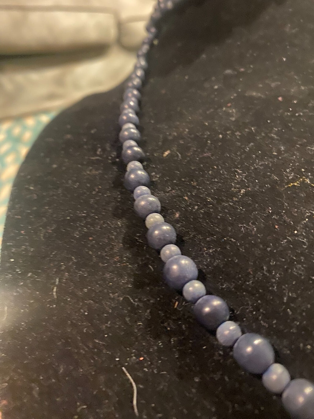 long blue wood necklace