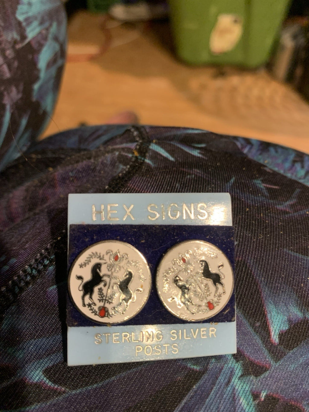 Hoffman Hex Signs Sterling Silver Stud Earrings Enamel Unicorn Folk Art 925