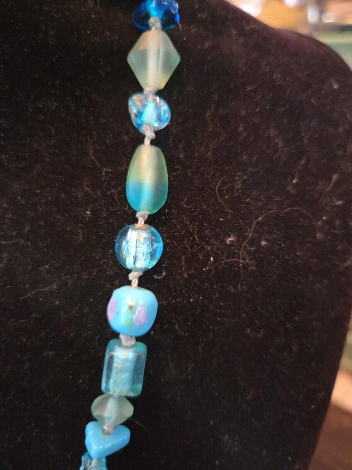 Vintage Aqua Wedding Cake Lamp Work Bead Necklace