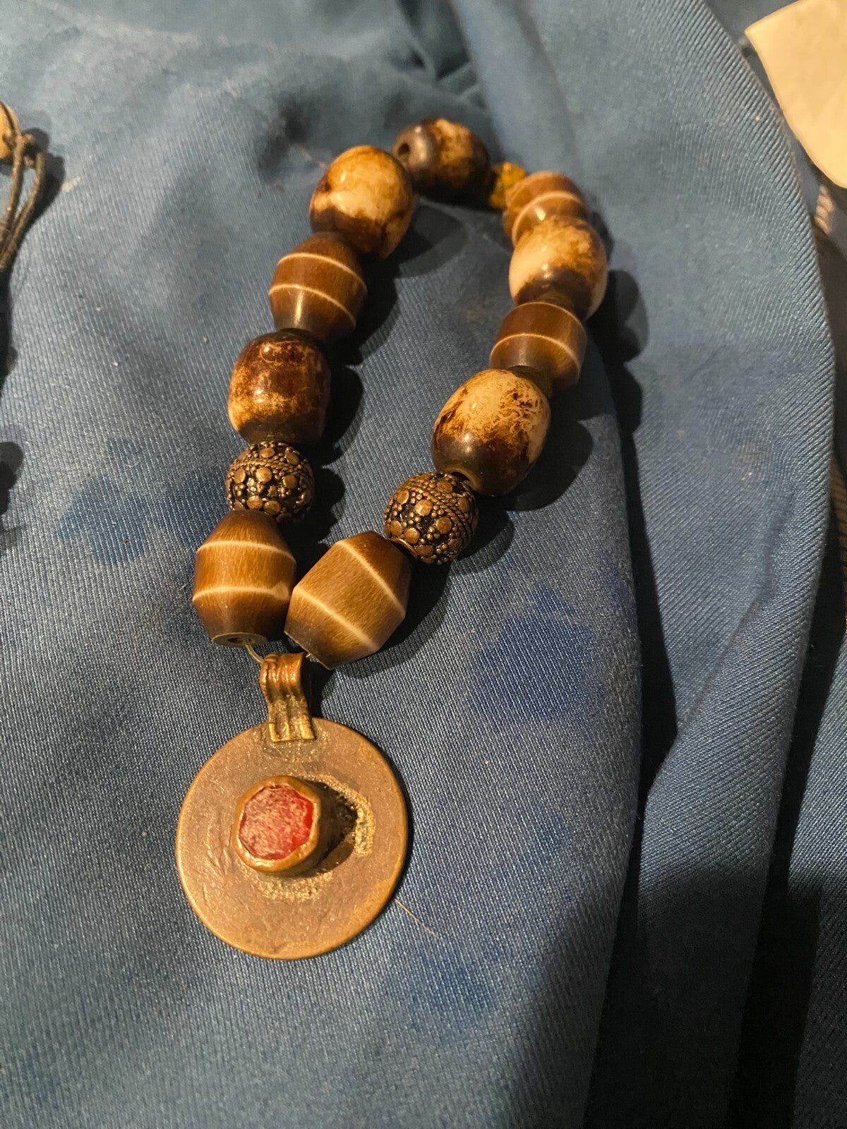 Tibet red cabachon brass and vintage plastic bracelet