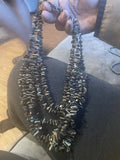 Vintage Double Knotted Multi strand Abolone Chip Necklace With Button Clasp