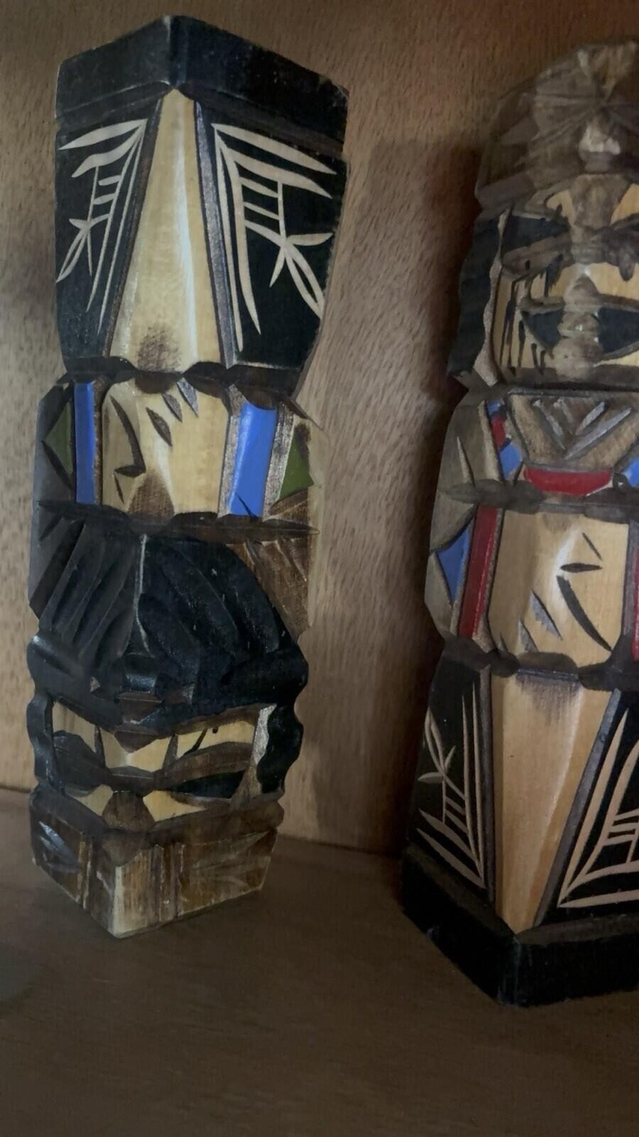 Japanese Wooden Ainu Nipopo Statue Vtg 2pc