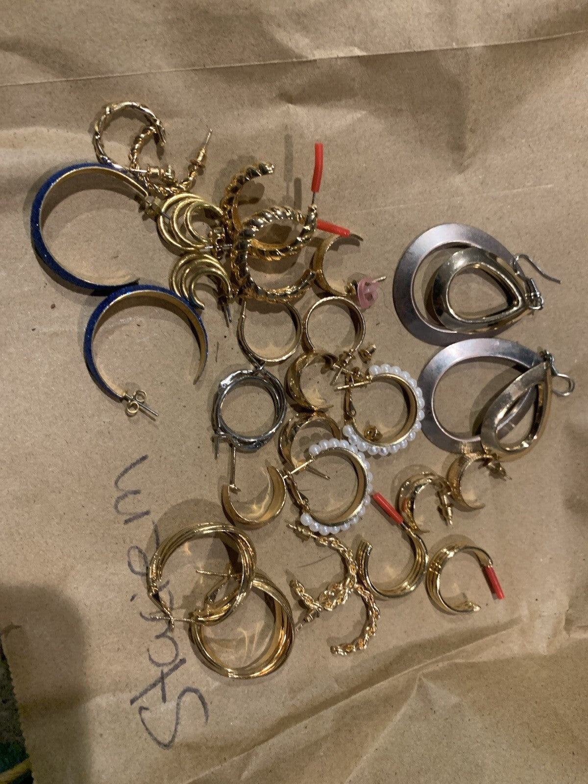 Lot Of 10 Gold And Silver Tone Dangle Hoop Fashion Earrings With Backs Most New