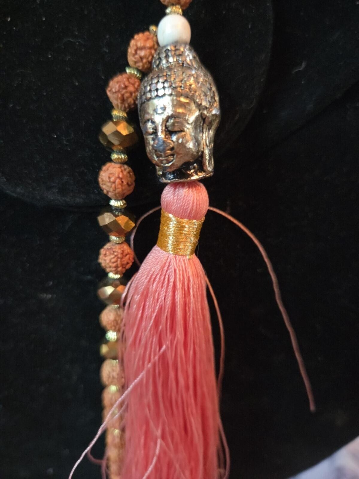 Bronze Budda Brown And Cream Beading  Silk Pink Tassel