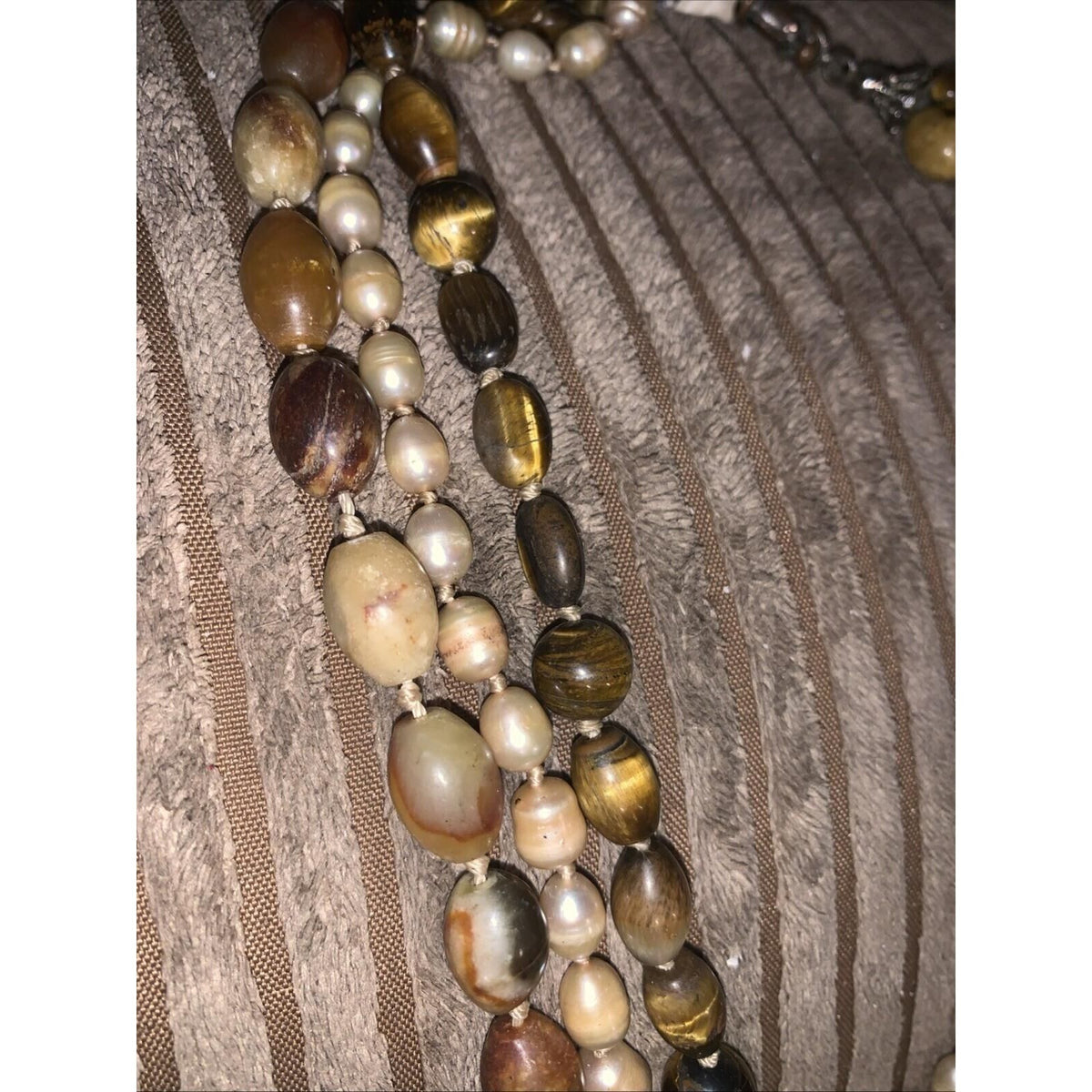 Natural Pearl Iron Tigers Eye Agate Tibet Beaded Necklace