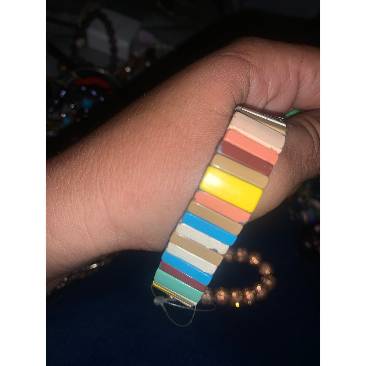 Multicolor Enamel Tile Stretch Bracelet Rainbow Geometric Stackable Boho Jewelry