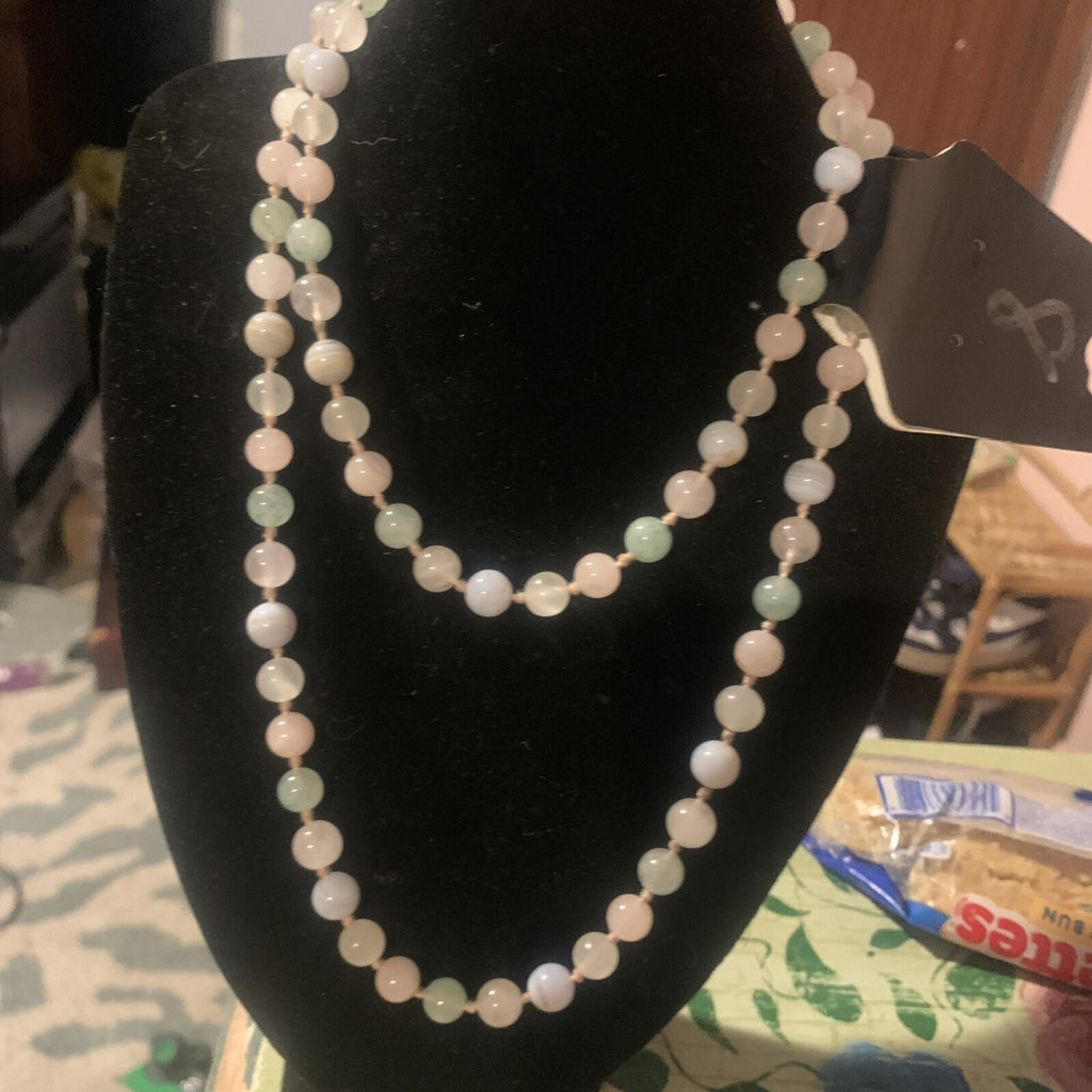 Vintage 33" Hand Knotted Multi Gemstone Bead Necklace Rose Quartz Amethyst Agate