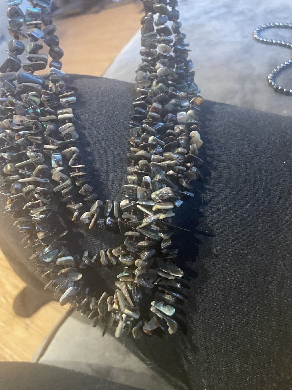 Vintage Double Knotted Multi strand Abolone Chip Necklace With Button Clasp