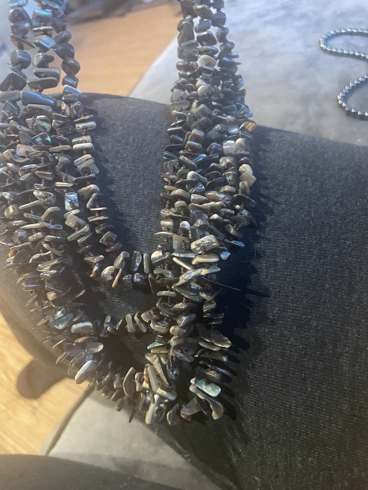 Vintage Double Knotted Multi strand Abolone Chip Necklace With Button Clasp