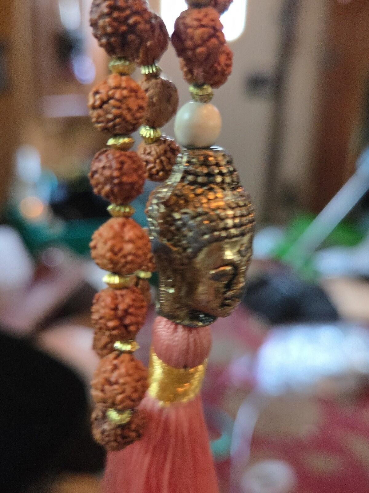 Bronze Budda Brown And Cream Beading  Silk Pink Tassel
