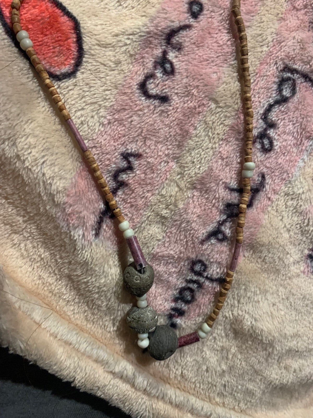 Boho Chic Wooden Bead Necklace with Heart and Textured Accents