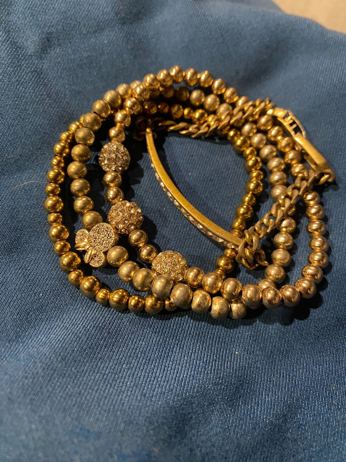 Gold Plated Minnie Mouse Crystal Stretch Beaded Bracelet Set of 4 Gold Tone