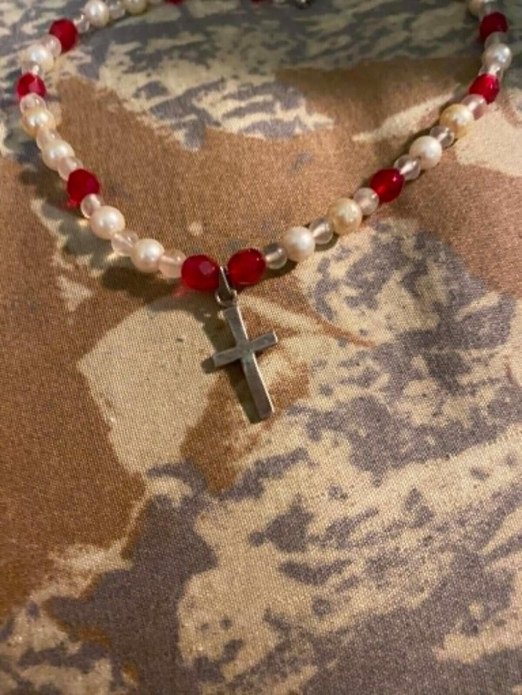 czech glass and natural pearl sterling cross bracelet