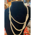 Vintage Style Multi Strand Glass Pearl Necklace Rhinestone Accent Cream White