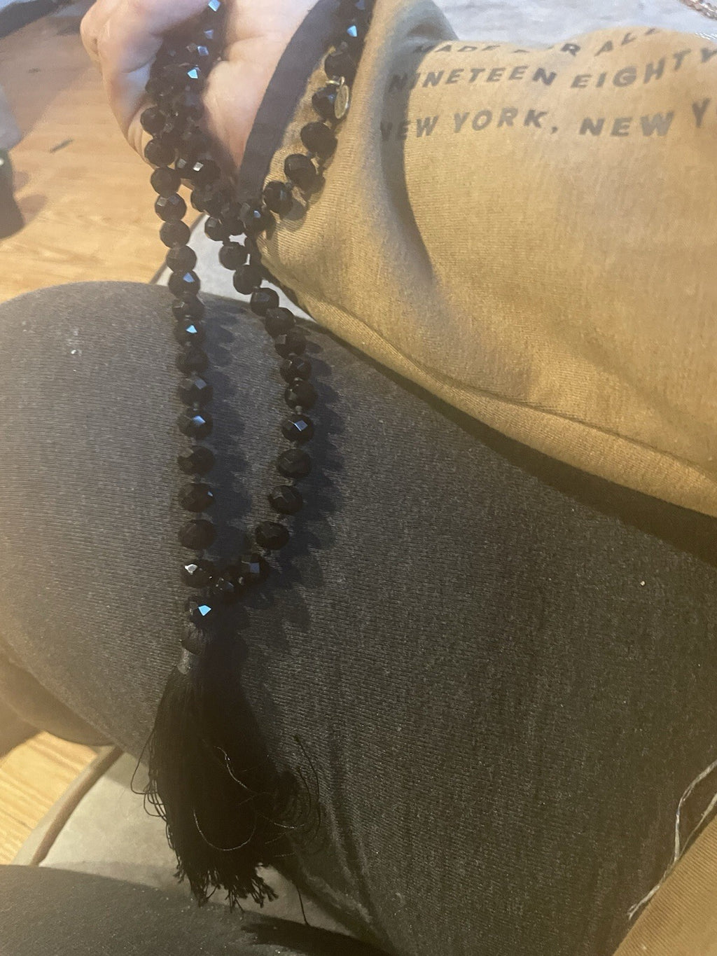 Zacasha 67” Necklace Black Swarovski Crystal & Beaded Tassel Drop Lariat Vintage